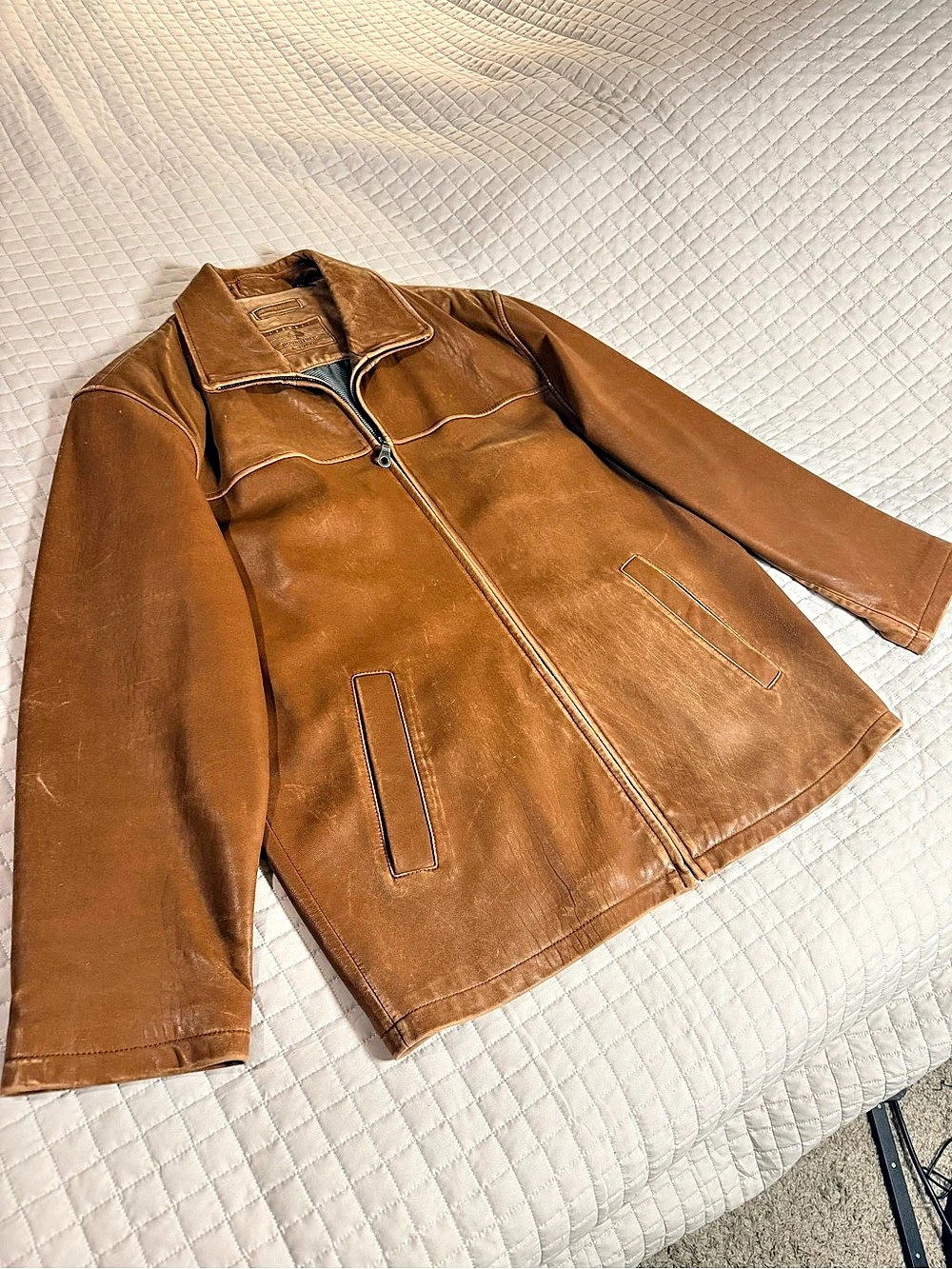 Vintage Roundtree & Yorke lamb skin Leather Zip Jacket Brown Size Large